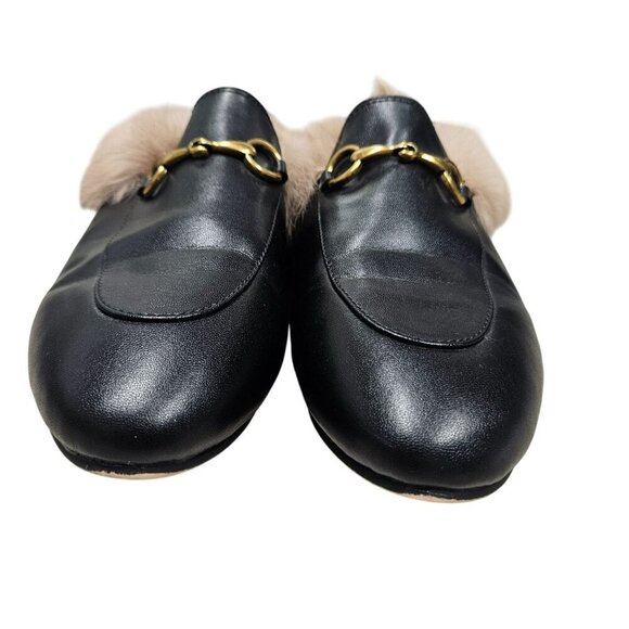 Vertundy Fully Fur-Lined Black Leather Loafers With Gold Buckle Detail Size 6.5 - Picture 3 of 10